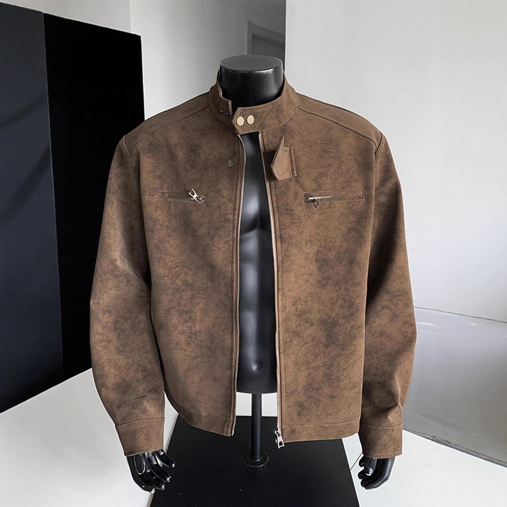 Vintage PU Leather Stand-Up Collar Biker Jacket