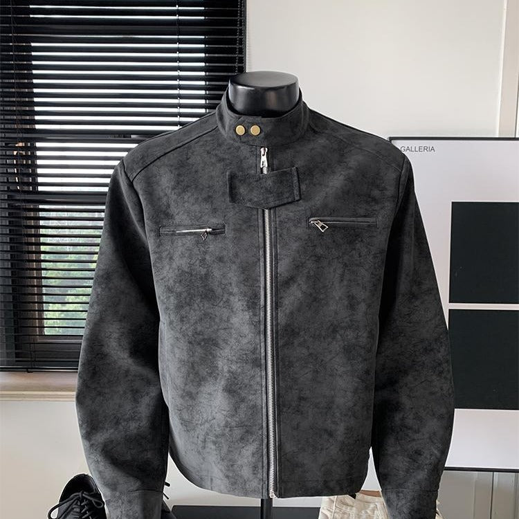 Vintage PU Leather Stand-Up Collar Biker Jacket